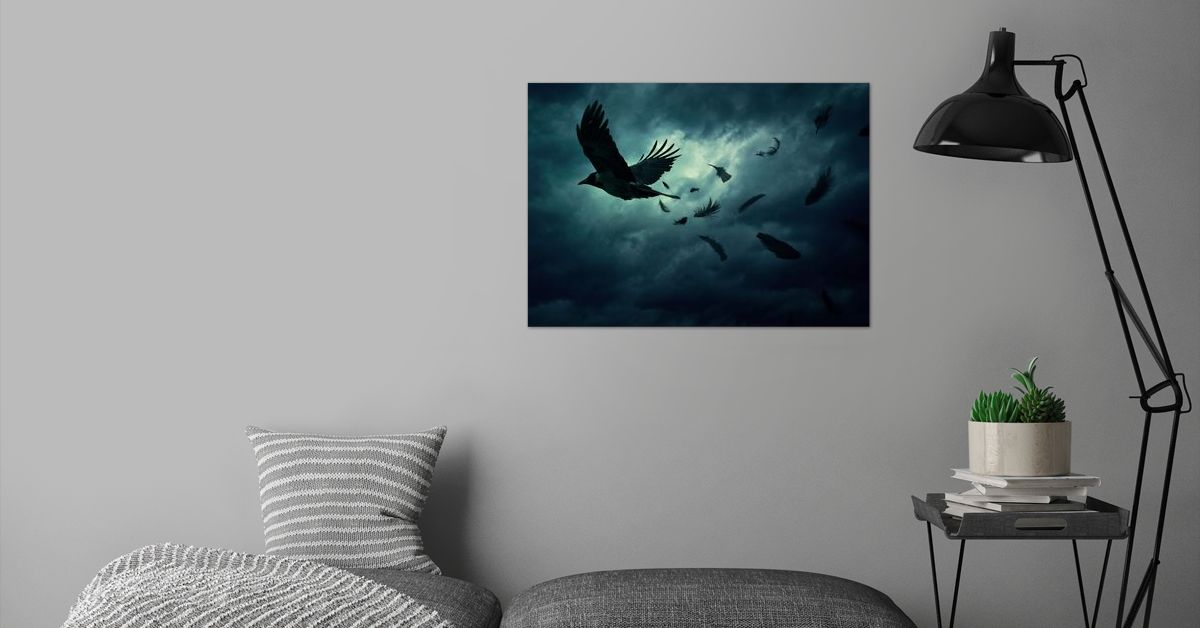 'bird flying loosing feather' Poster by Zoltan Toth | Displate