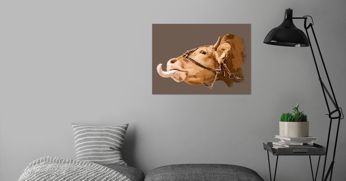 Licking Cow Poster By Chris Van Niekerk Displate 