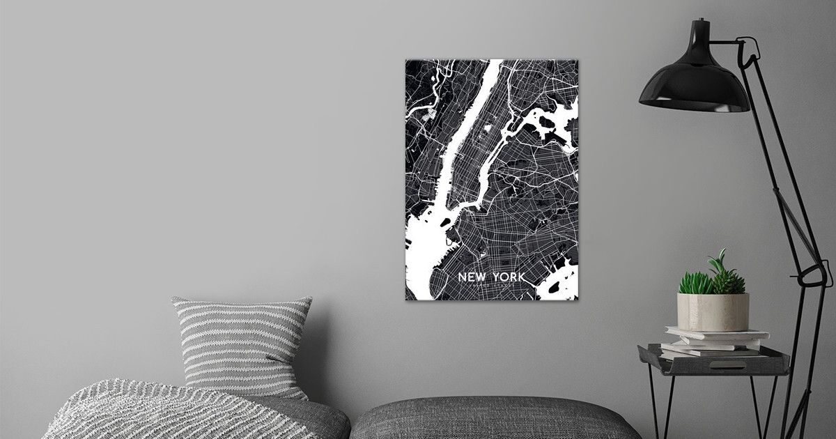 'New York closeup map black' Poster by mapsies | Displate