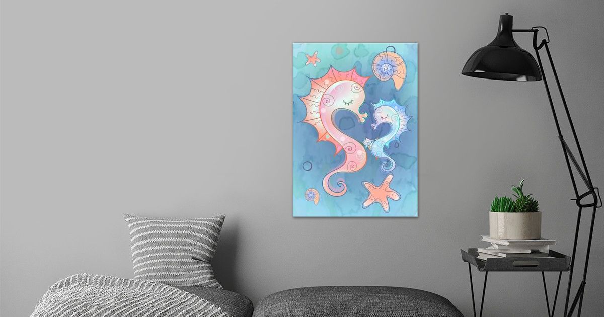 'Seahorse mom and baby ' Poster by Queensy Collin | Displate