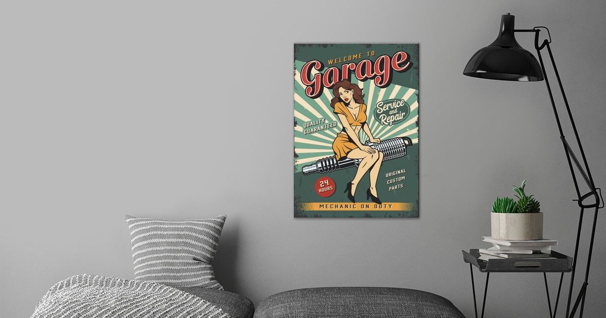 'Retro Garage Pin Up Girl' Poster Print by Kunyah Displate