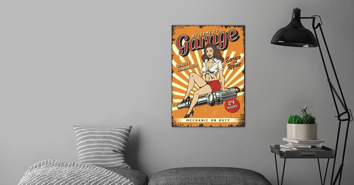 'Retro Garage Pin Up Girl' Poster by Kunyah | Displate