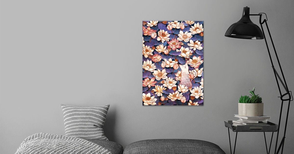 'White cat and Lotus' Poster by syntetyc | Displate