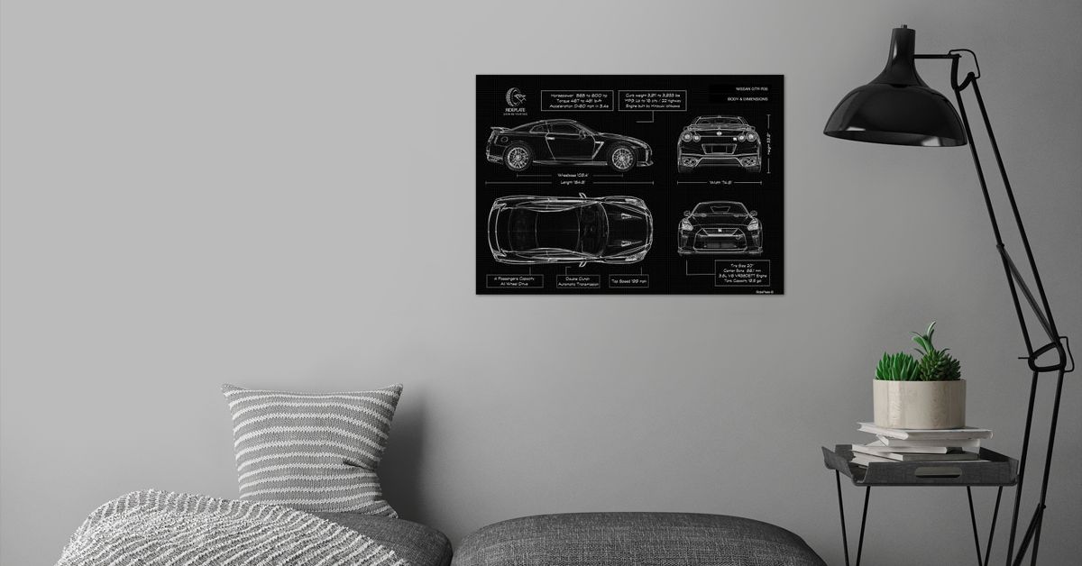 'Nissan GTR R35 Blueprint' Poster by Ride Plate | Displate