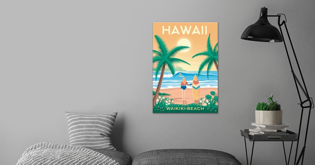 'Hawaii Waikiki Beach Print' Poster by Olahoop Travel Posters | Displate