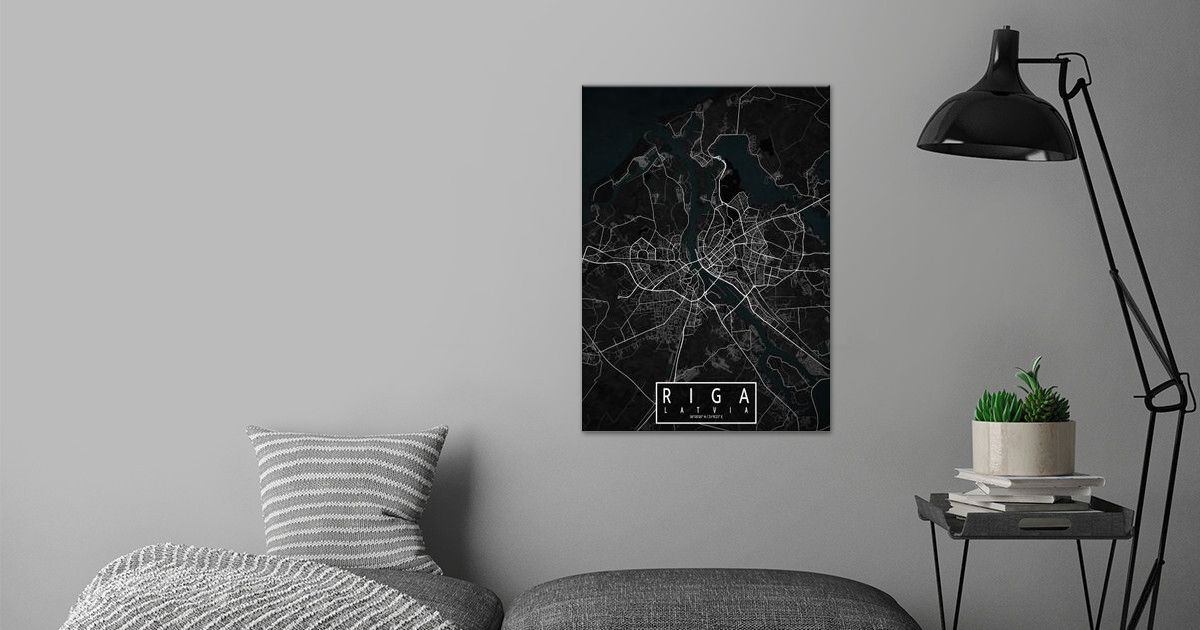 'Riga City Map Dark' Poster by deMAP Studio | Displate