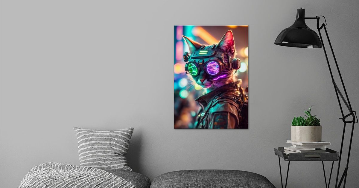 'Cyberpunk Techno cat' Poster by Pixaverse | Displate