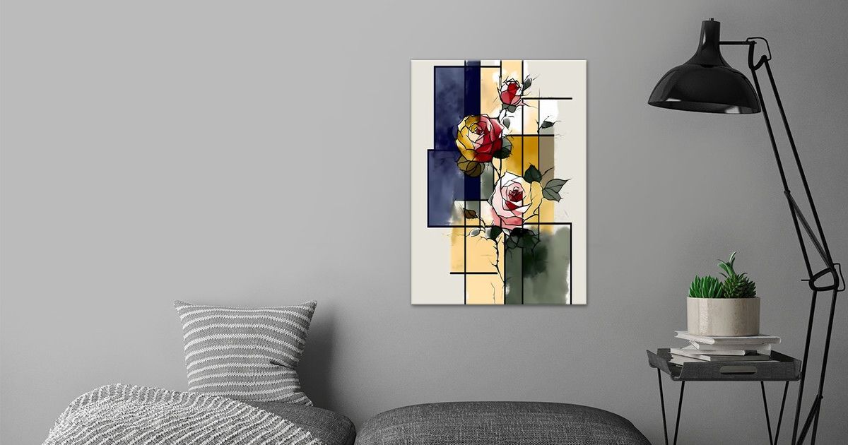 'Roses Floral Mondrian Art' Poster by Jamestar Displate