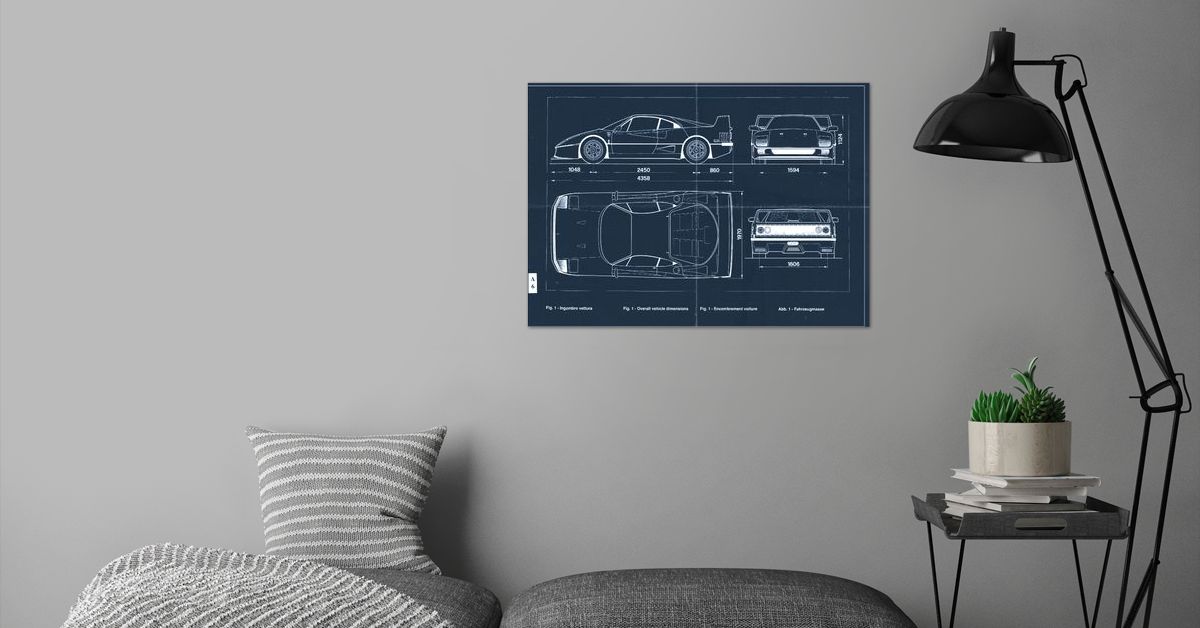 'Ferrari F40 Dimensions' Poster by Rollz | Displate