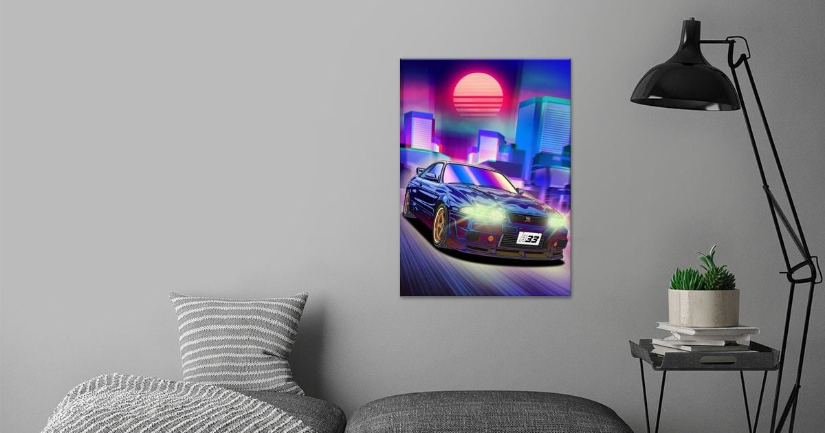 'Nissan GTR R33 Synthwave' Poster by Navin Guyvit | Displate